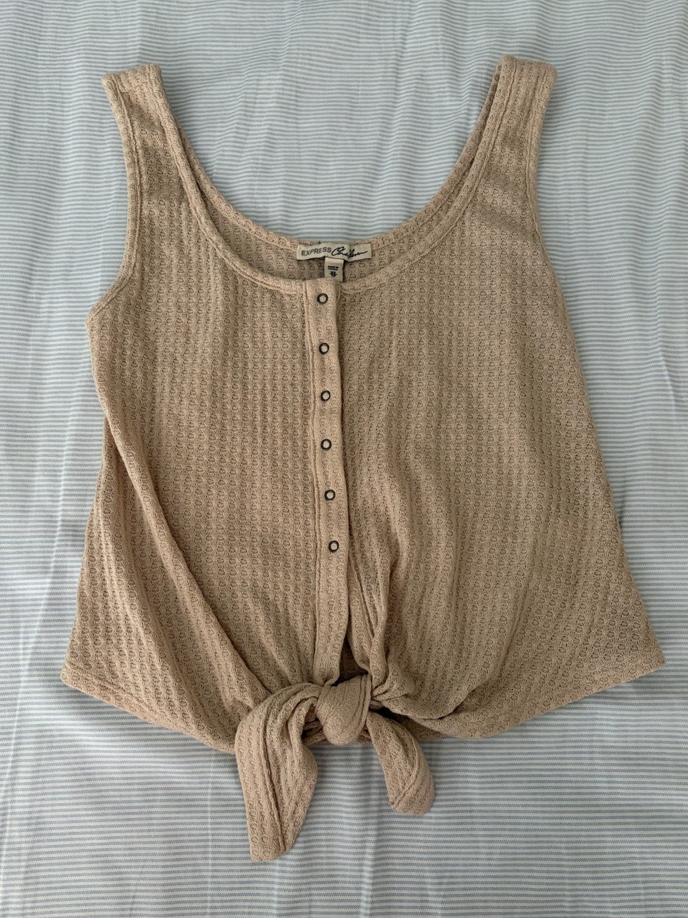 Express Beige Knit Button-Front Tie Tank